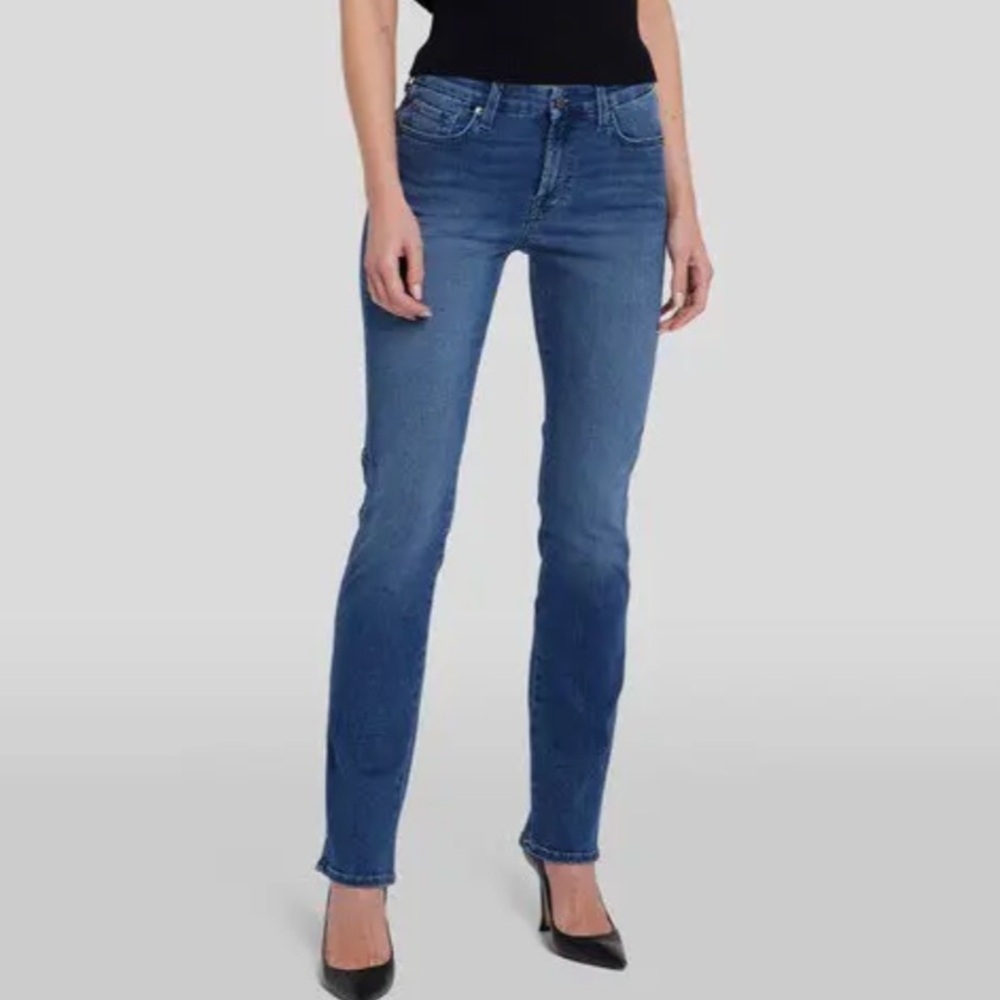 7 FOR ALL MANKIND 7FAM Kimmie Straight Leg Jeans Dark Wash Mid Rise Faded sz 23